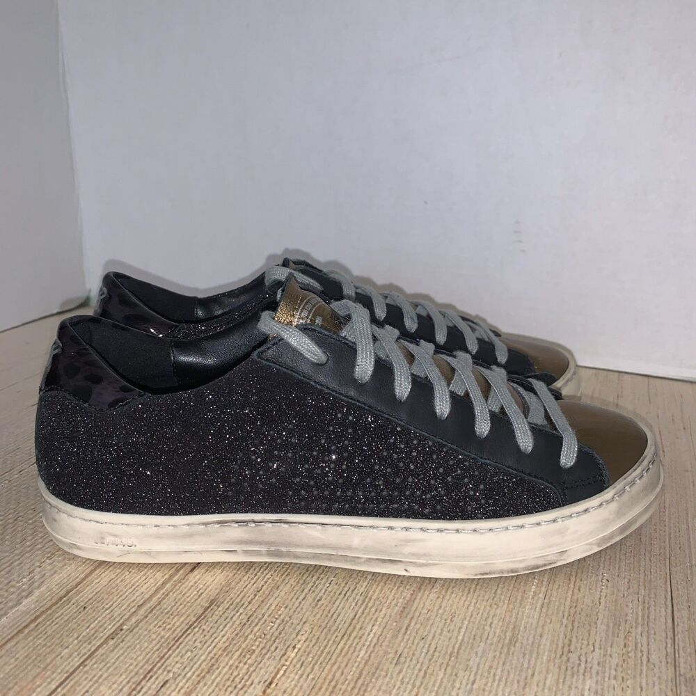 P448 John Glitter Black/Gold Low Top Sneakers Women’s US 7.5 Preppy Casual EU 38 - Picture 3 of 16